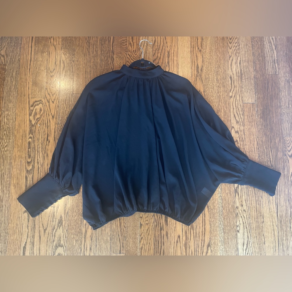 Black long sleeve mesh formal blouse